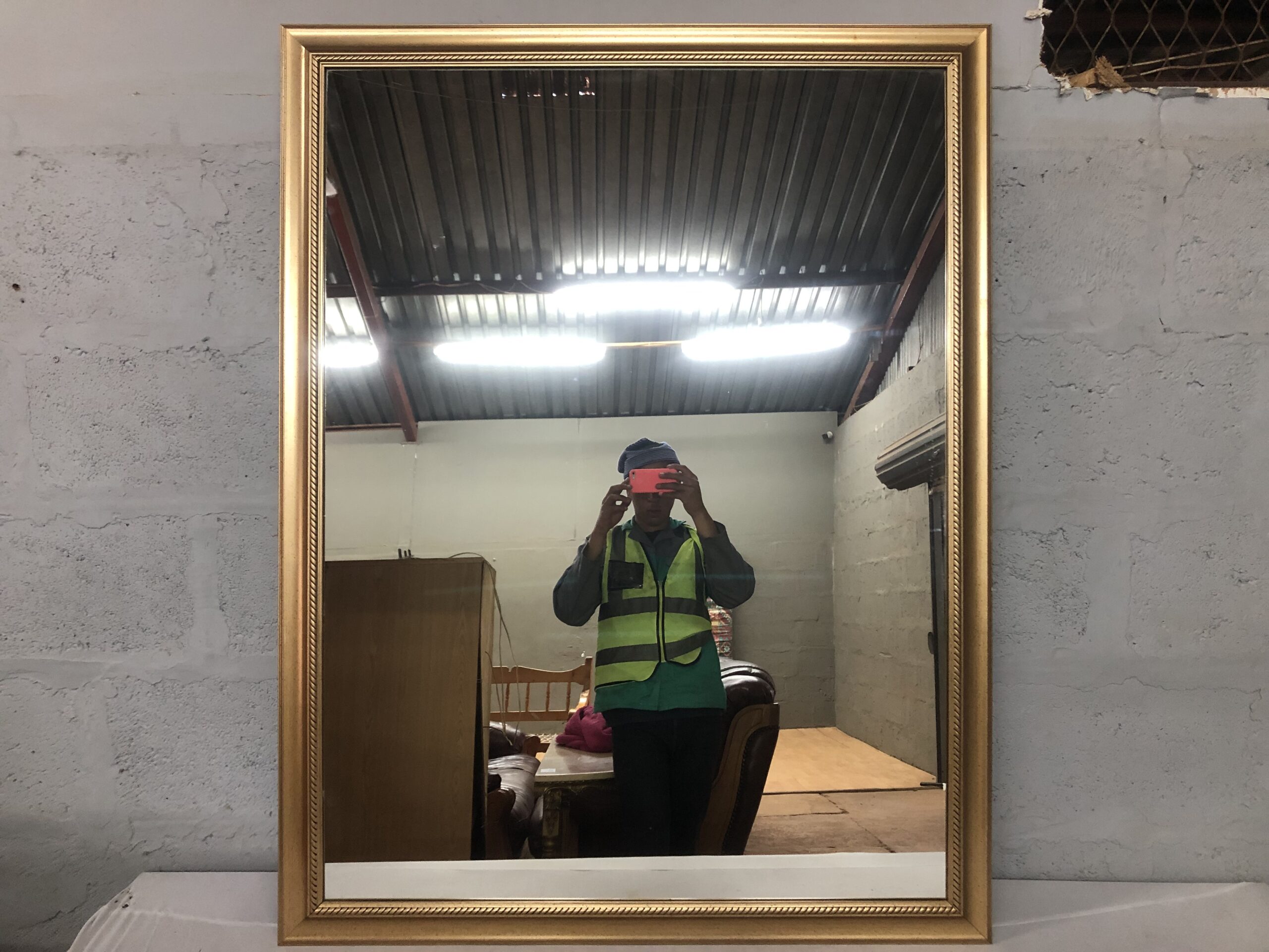 Large Gold-Framed Rectangular Wall Mirror, 103 x 132 cm