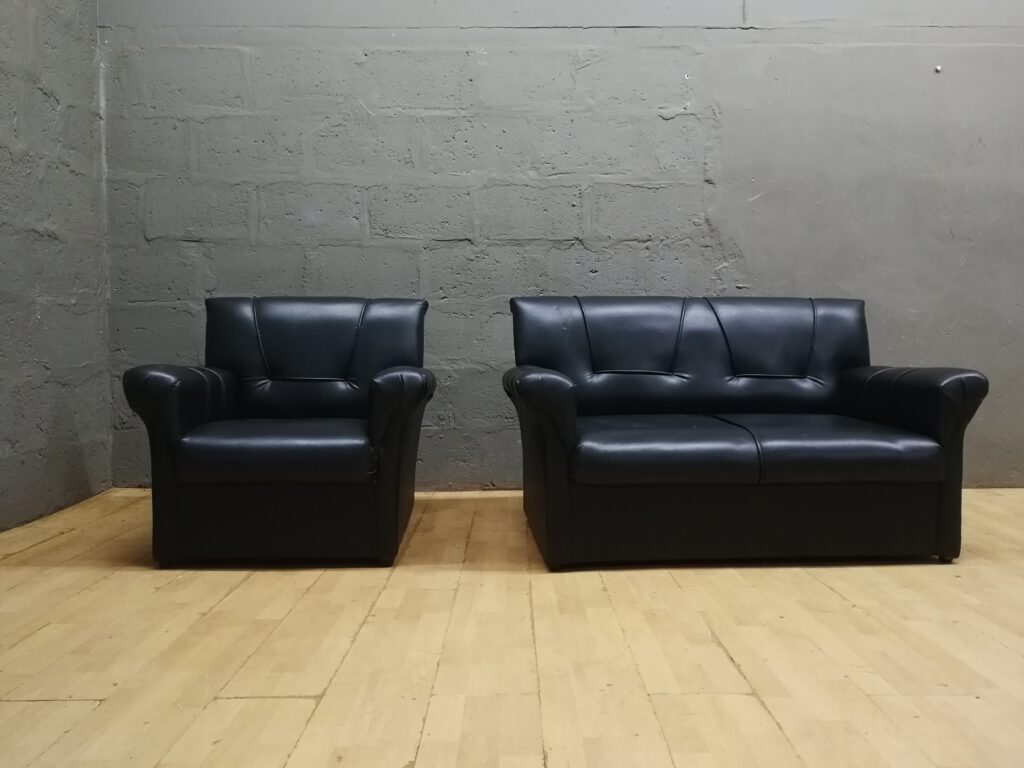 Matching 2-Piece Black Sofa Set — 2-Seater Loveseat + Armchair