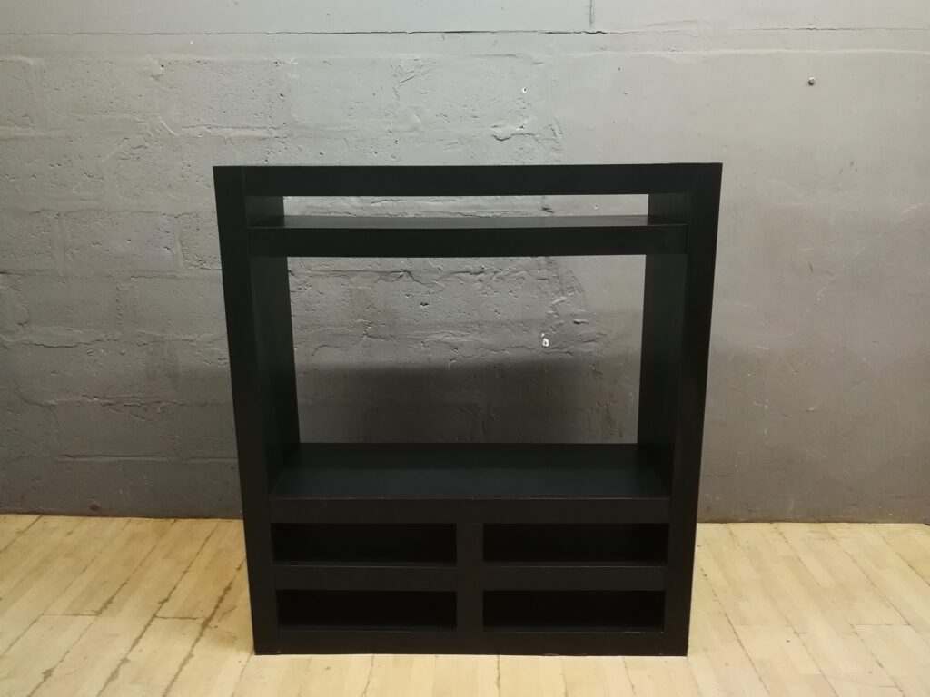 Black freestanding shelving unit / cabinet, 136 × 46 × 150 cm