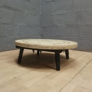 Low Round Wooden Platform / Display Stand on Short Black Legs — 80cm   (seller-measured)