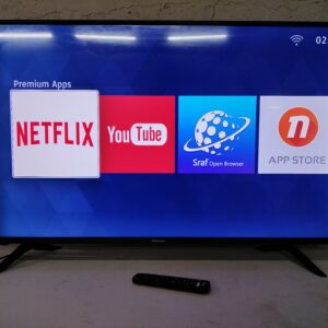 Hisense Smart LED TV (113cm x 72cm) – Powered on, remote & power cable