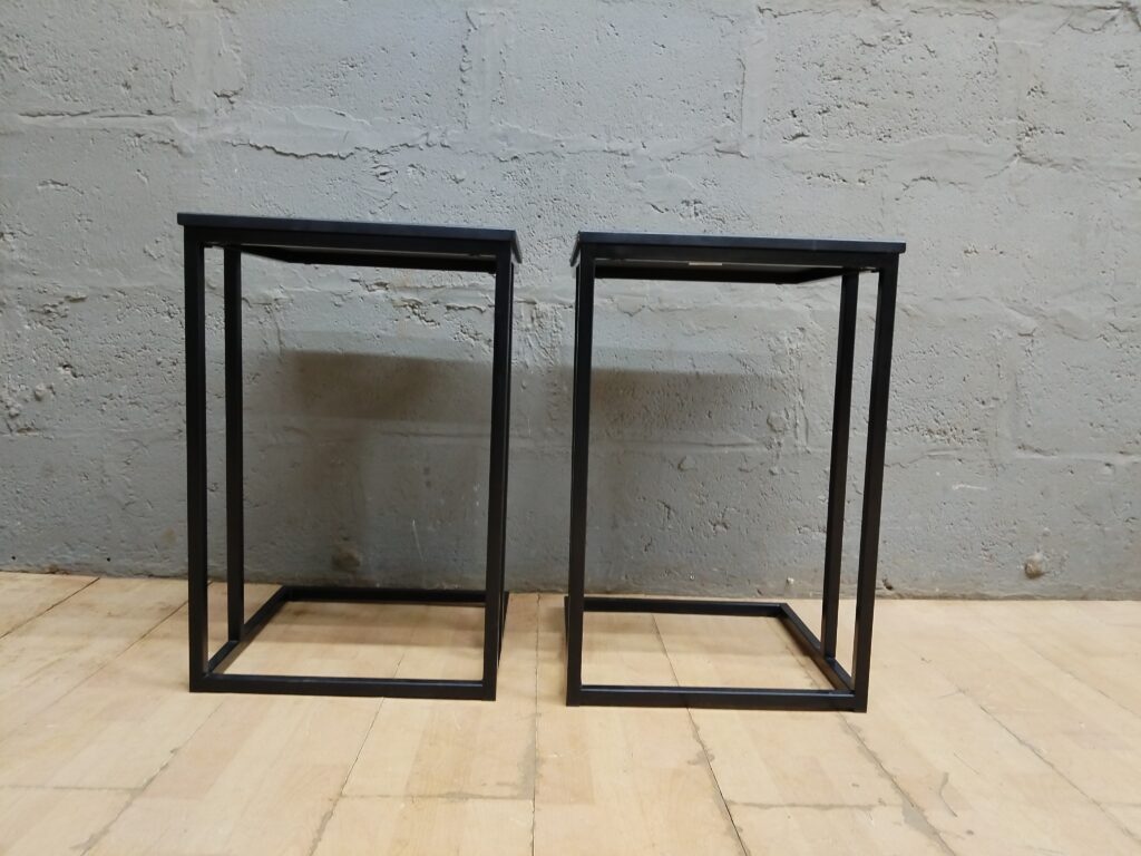 Pair of Small Square Side Tables with Metal Frames (2)