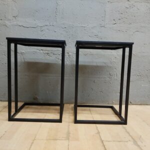 Pair of Small Square Side Tables with Metal Frames (2)