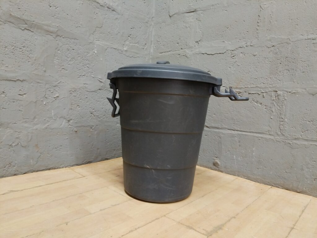 Dark Grey Round Plastic Bin with Removable Lid & Side Latch Handles
