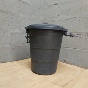 Dark Grey Round Plastic Bin with Removable Lid & Side Latch Handles
