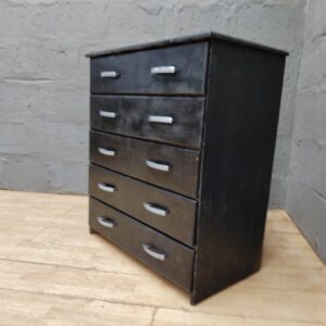 Black Five-Drawer Chest / Dresser with Silver Handles — Used, Repair-Visible