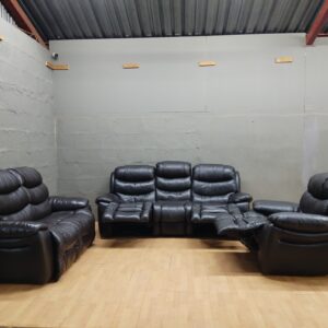 Three-Piece Dark Brown Reclining Sofa Set — 3-Seater, 2-Seater, Armchair (recliners)