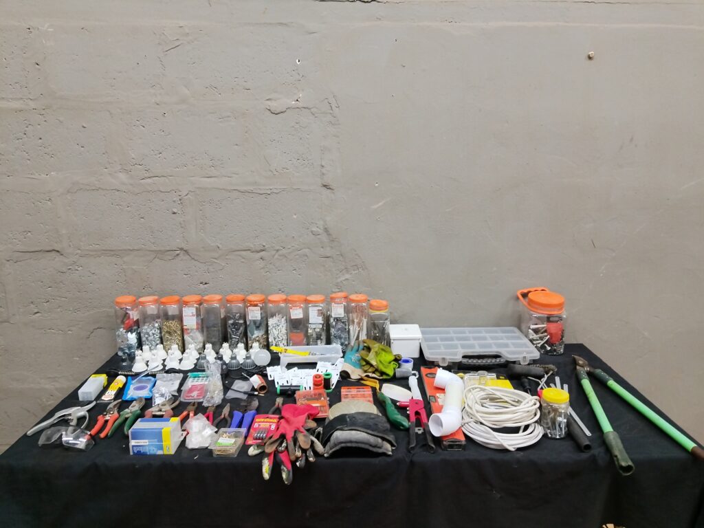 Mixed Lot of Hand Tools, Fasteners & Small Hardware — Approx. 40–60 Pieces