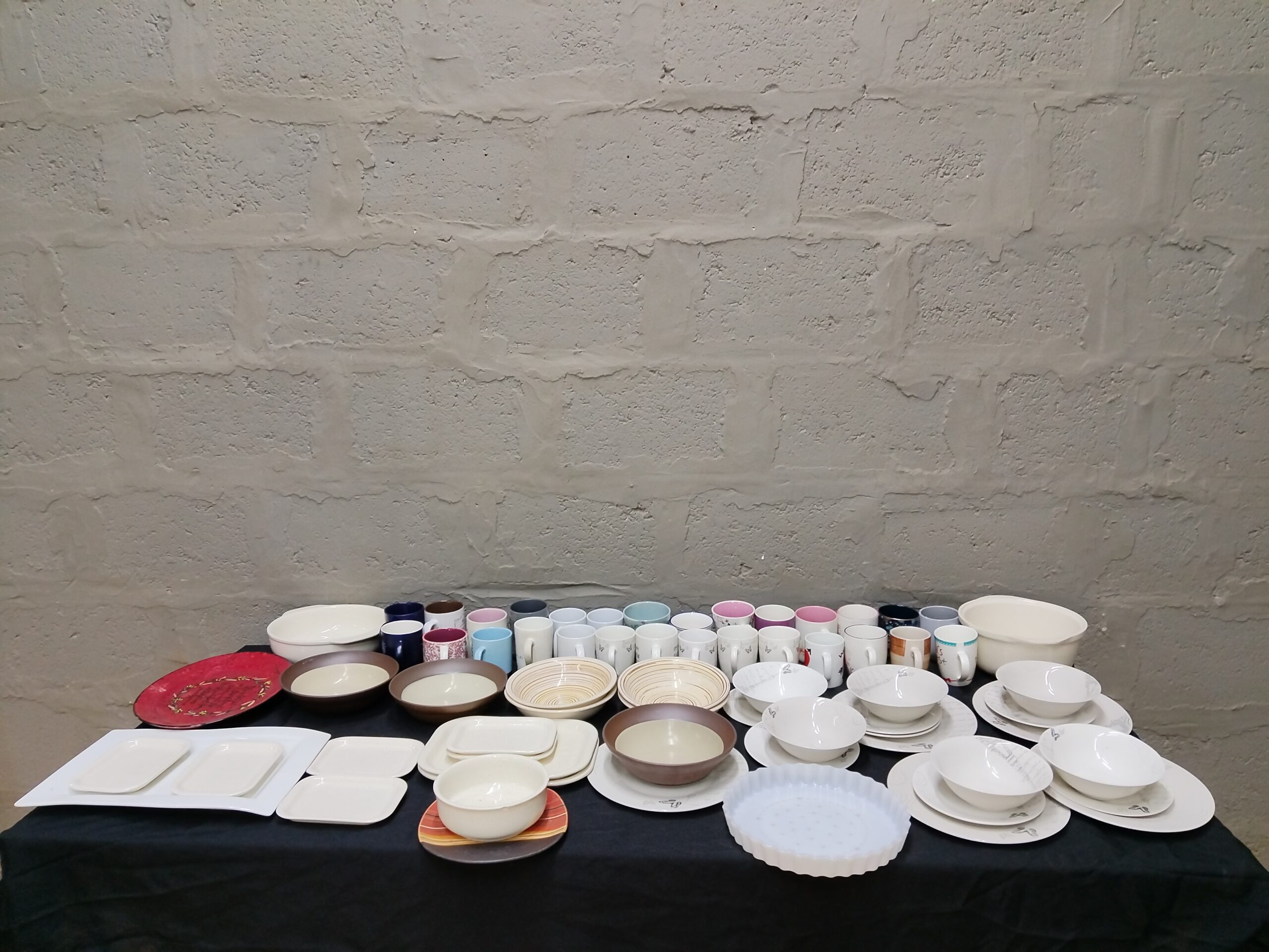 Assorted Dinnerware & Mugs Lot — Approx. 50 Pieces, Mixed Ceramic/Porcelain