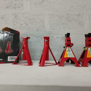 Lot of 4 Red Metal Jack Stands – 2 x 2-ton tubular, 2 x 3-ton A-frame (T43001 visible)