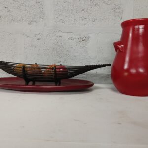 Red Decorative Vase with Wire Bowl on Red Base & Five Decorative Balls – Lot of 1