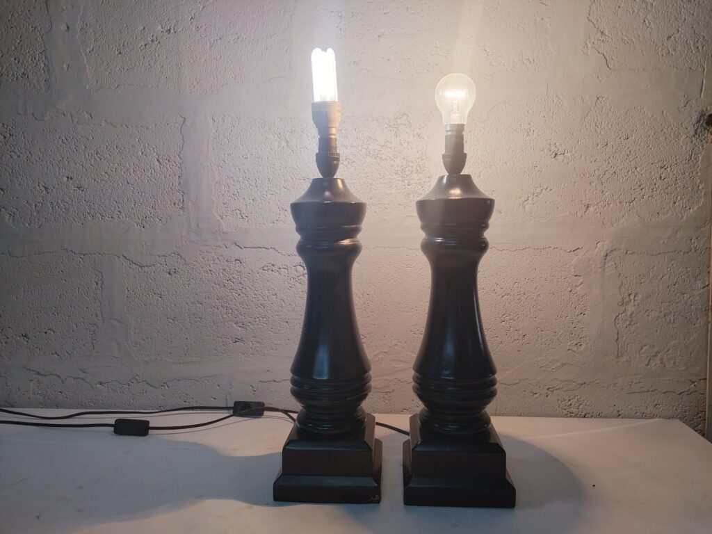 Pair of Dark Turned-Column Table Lamps (Matched Pair)