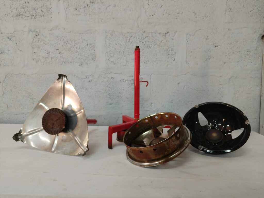 Assorted Metal Burner Parts with Red Tripod Stand — Bundle of 4