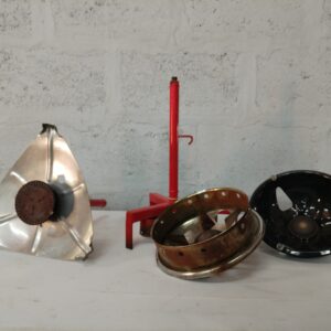 Assorted Metal Burner Parts with Red Tripod Stand — Bundle of 4