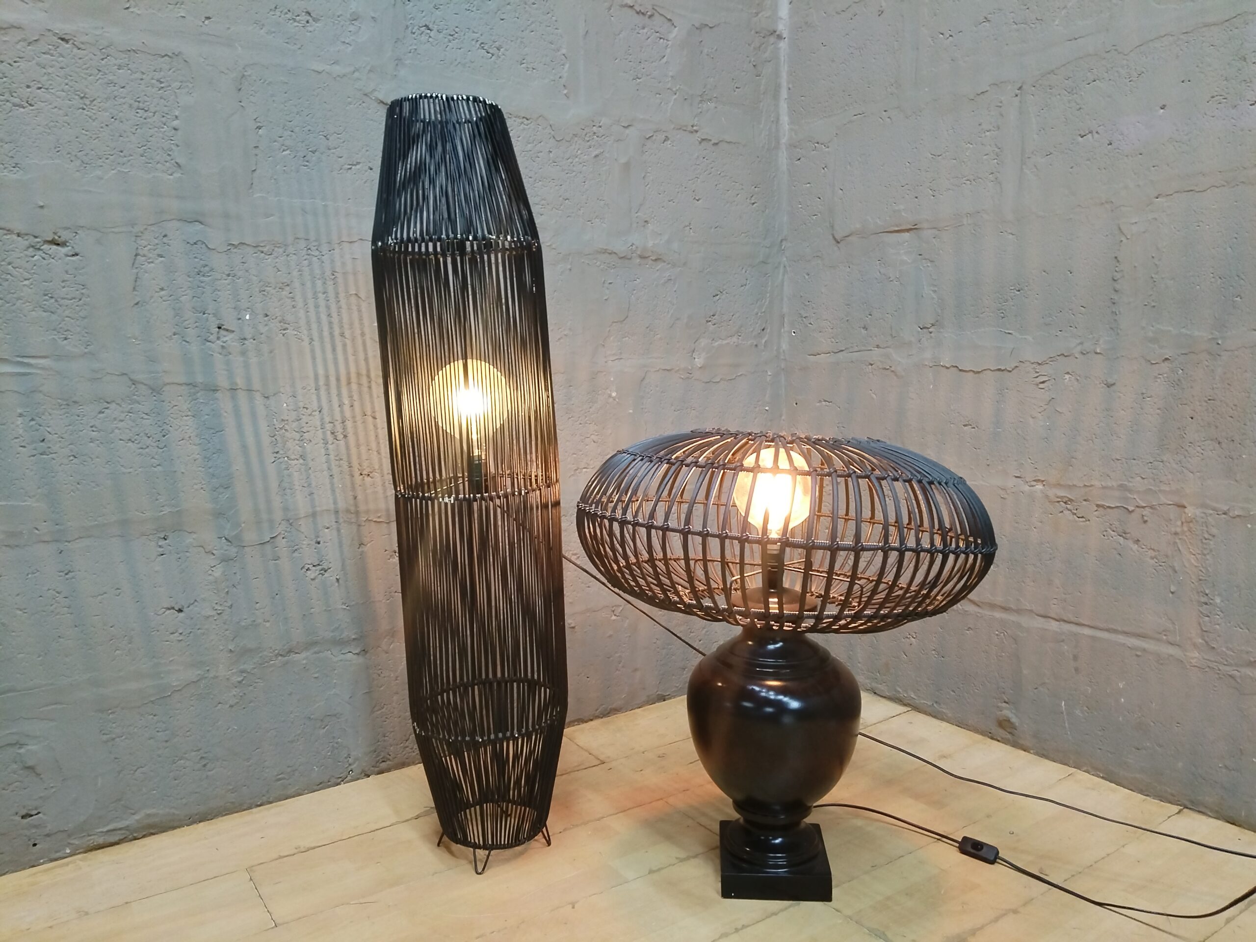 Pair of Decorative Black Lamps — Floor Lamp + Table Lamp (2-piece set)