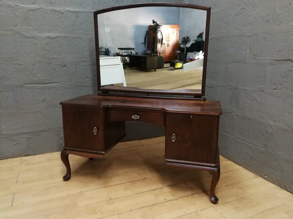 Dark Brown Solid-Wood Dresser / Vanity with Mirror — Single Piece, Mirror Attached