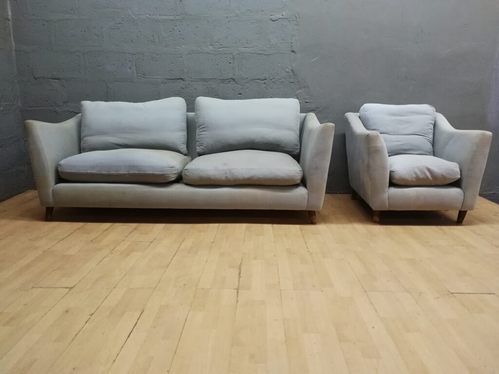 Light Neutral Upholstered Sofa Set — 2pc (Sofa + Armchair)