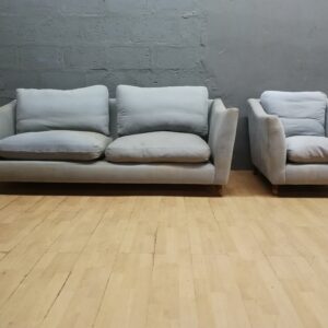 Light Neutral Upholstered Sofa Set — 2pc (Sofa + Armchair)