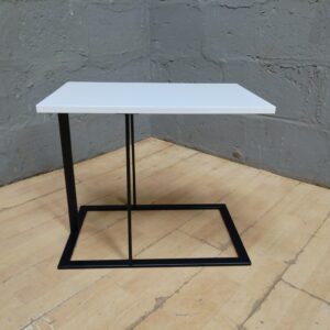 Small C-shaped Cantilever Side Table — White Top, Black Metal Base