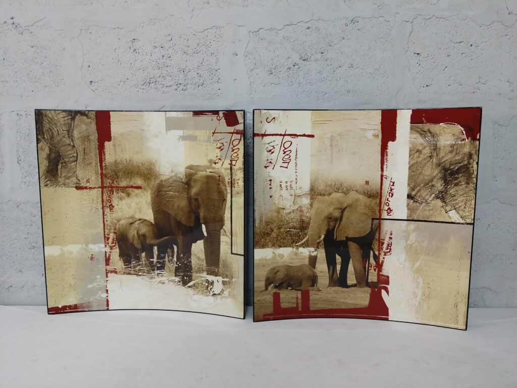 Pair of Curved Elephant Print Wall Panels (Set of 2)