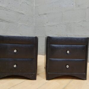 Pair of Small Black Two-Drawer Bedside Tables / Nightstands