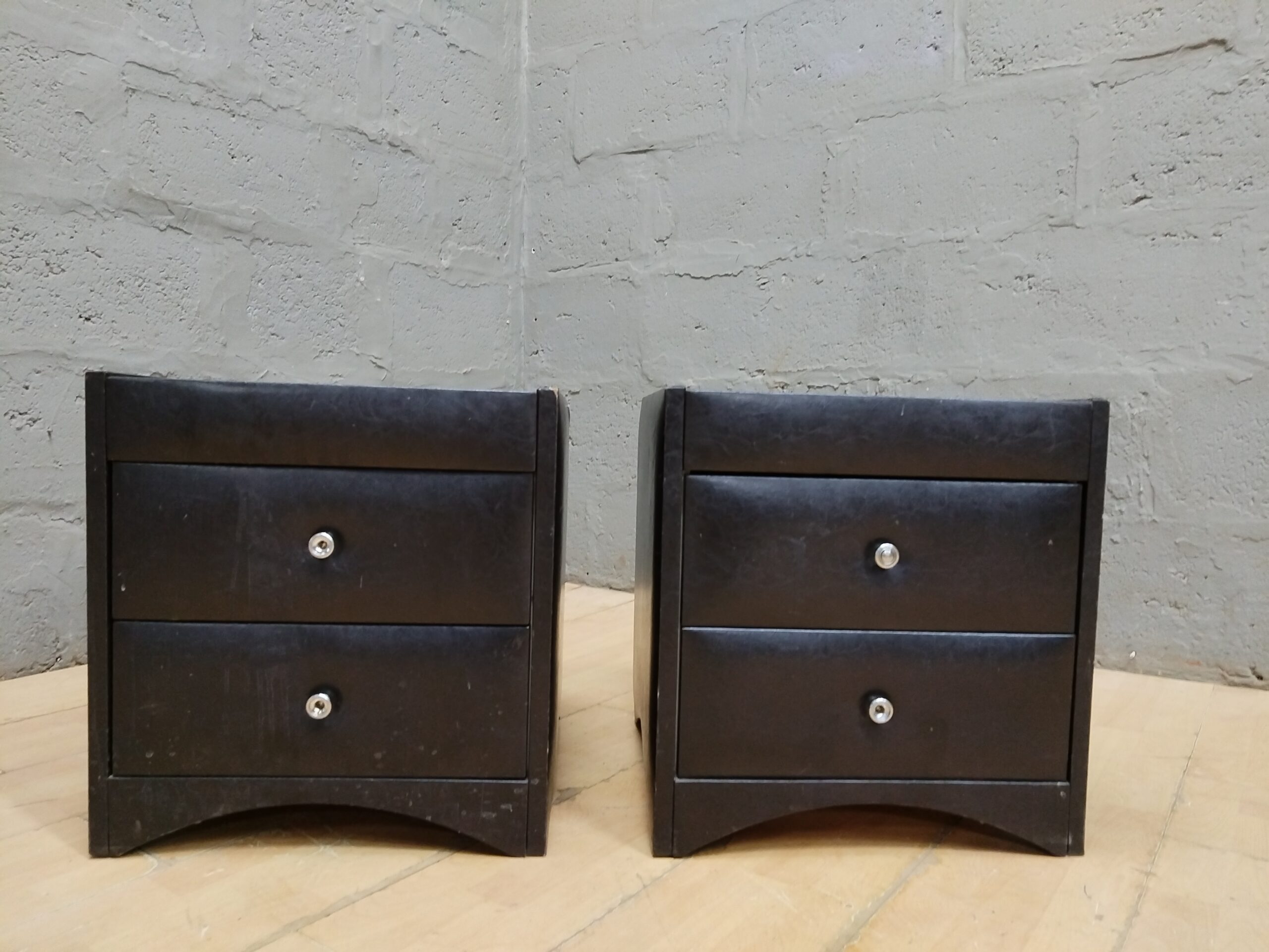 Pair of Small Black Two-Drawer Bedside Tables / Nightstands