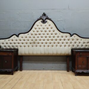 Tufted Upholstered Headboard with Wooden Side Cabinet / Nightstand (Bundle)