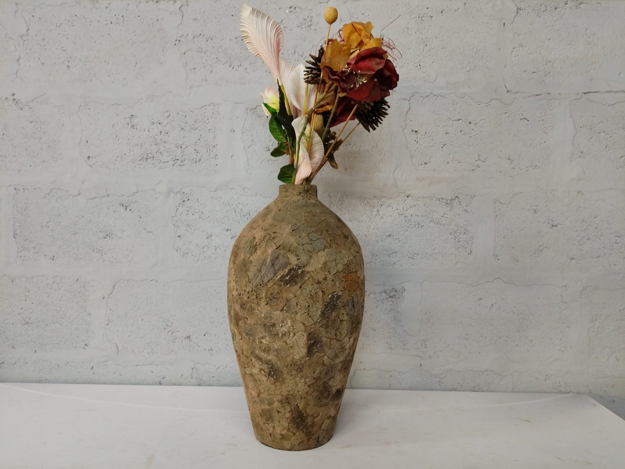 Tall Urn-Shaped Decorative Stone-Look Vase (60 cm)
