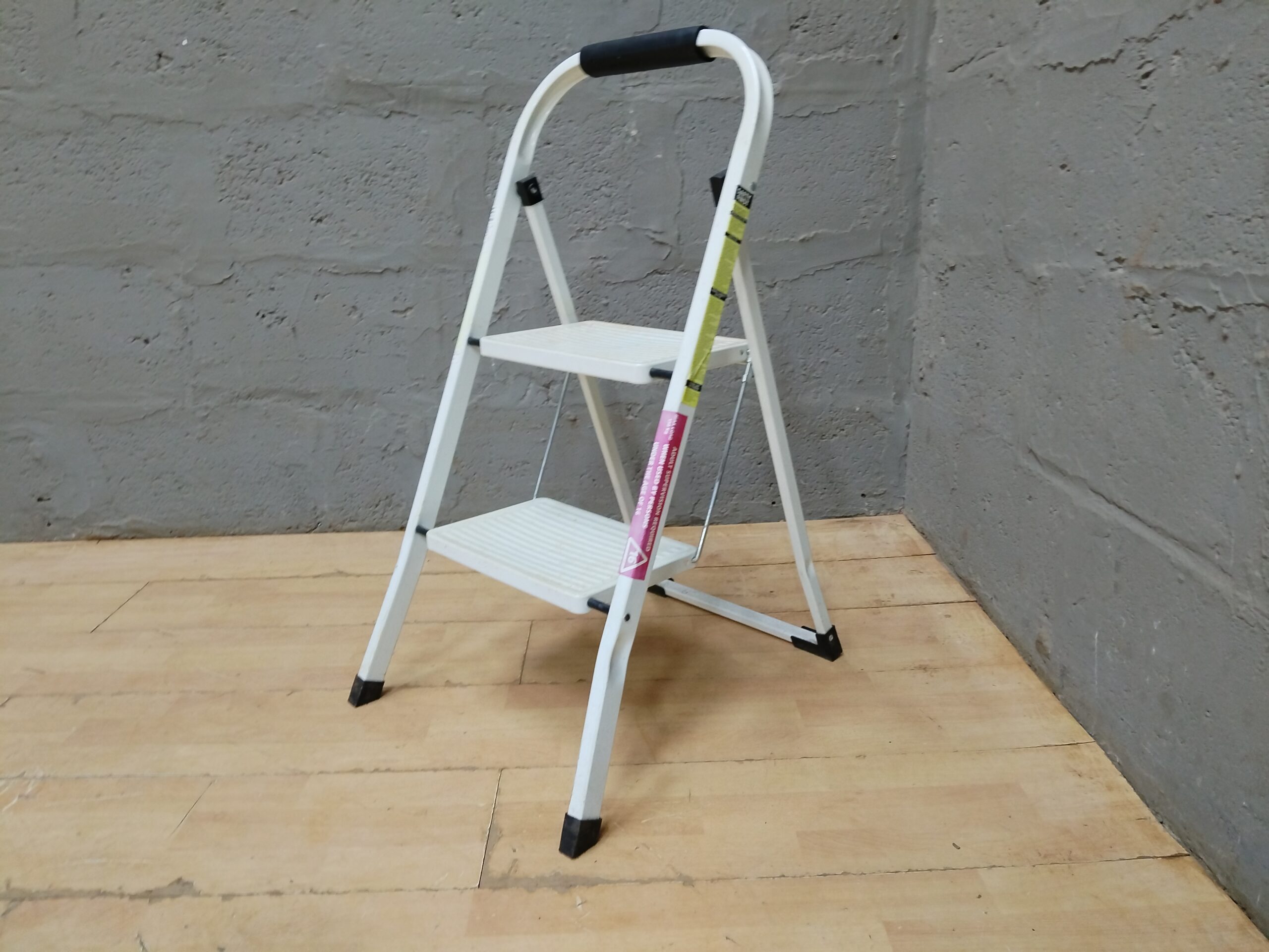White Two-Step Folding Step Ladder — Compact, Lightweight Household Ladder