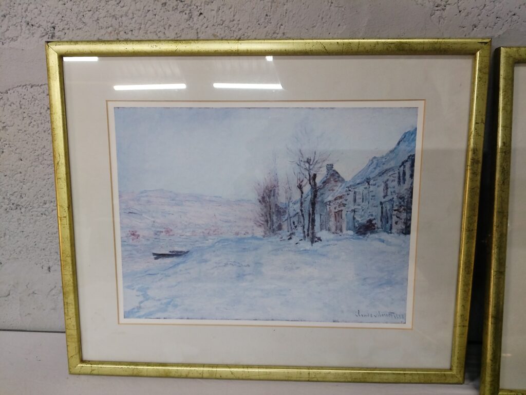 Pair of Gold-Framed Claude Monet Prints with Cream Mats & Glass