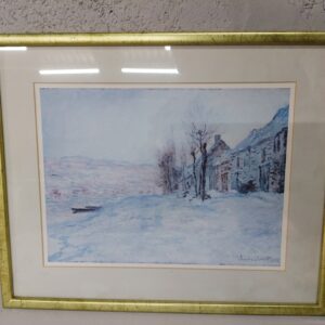Pair of Gold-Framed Claude Monet Prints with Cream Mats & Glass
