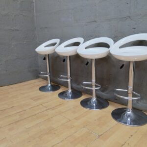 Set of 4 White Adjustable Bar Stools with Chrome Pedestal Bases