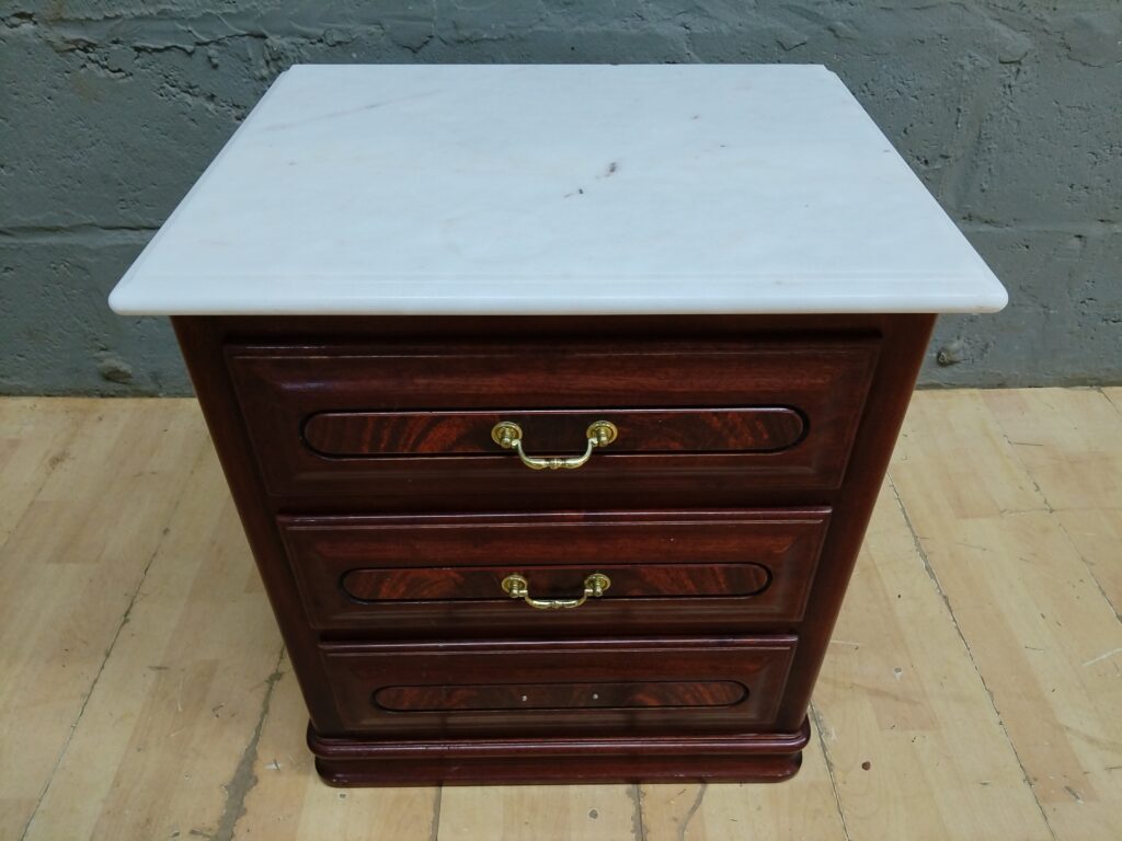 3-Drawer Bedside Table / Nightstand with White Stone Top