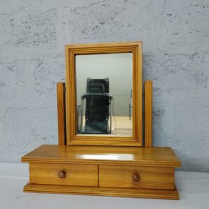 Freestanding Tabletop Dressing Mirror with Two Drawers — Light Brown Finish