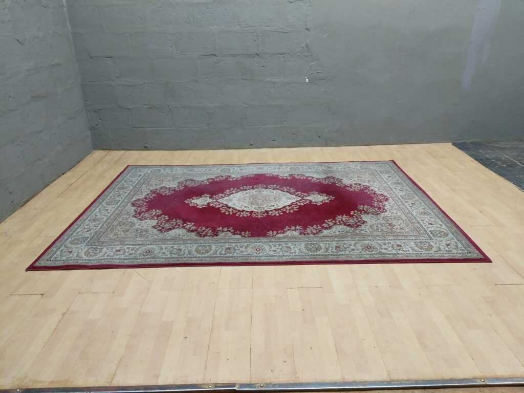 Large Red & Cream Area Rug, 200 x 290 cm — Used, Needs Cleaning