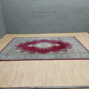 Large Red & Cream Area Rug, 200 x 290 cm — Used, Needs Cleaning
