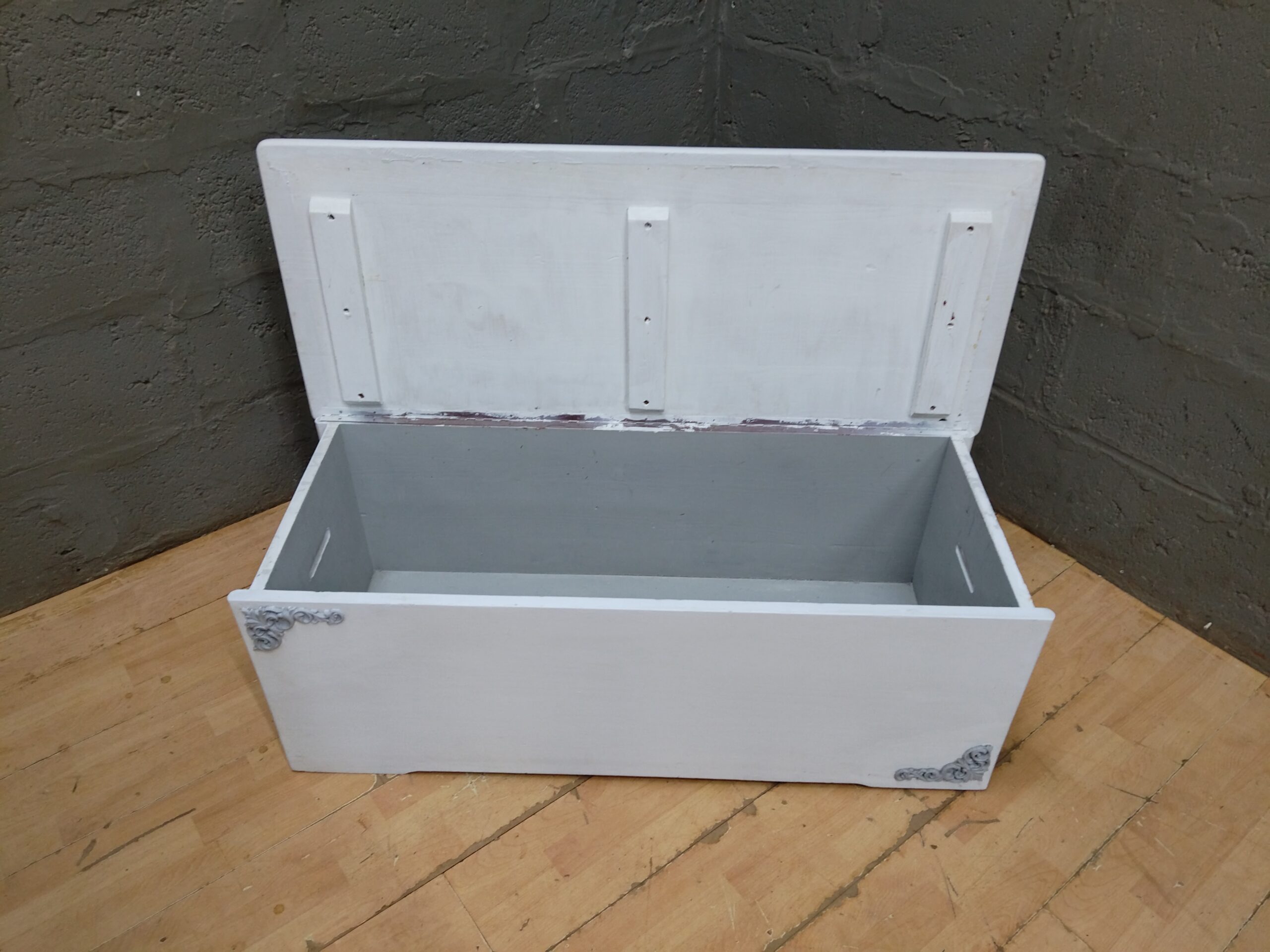 Upcycled Painted Storage Chest / Box with Hinged Lid, Cut-Out Handles
