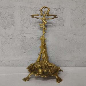 Ornate Gold-Coloured Decorative Stand with Dog Figure, 33 x 24 x 56 cm