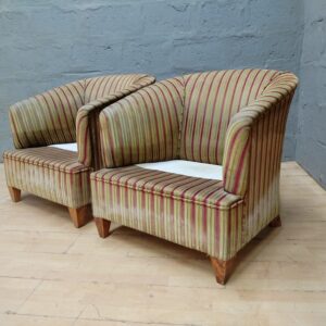 Pair of Upholstered Striped Chairs (Missing Seat Cushions)