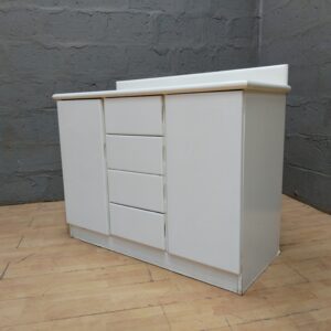 White Cabinet / Sideboard with 4 Central Drawers & Shelves — 121 x 53 x 100 cm