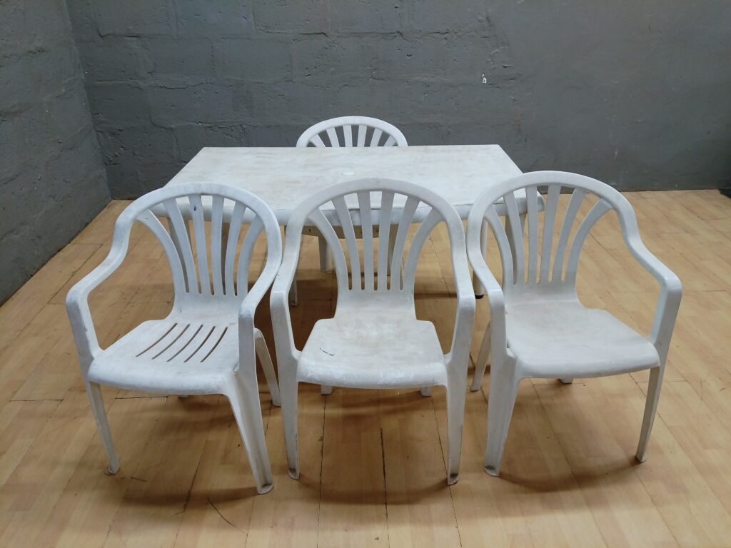 Rectangular Outdoor Dining Table with 4 Matching Chairs — White, Mixed Materials