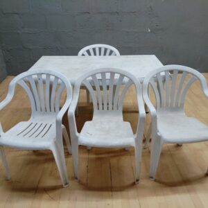 Rectangular Outdoor Dining Table with 4 Matching Chairs — White, Mixed Materials