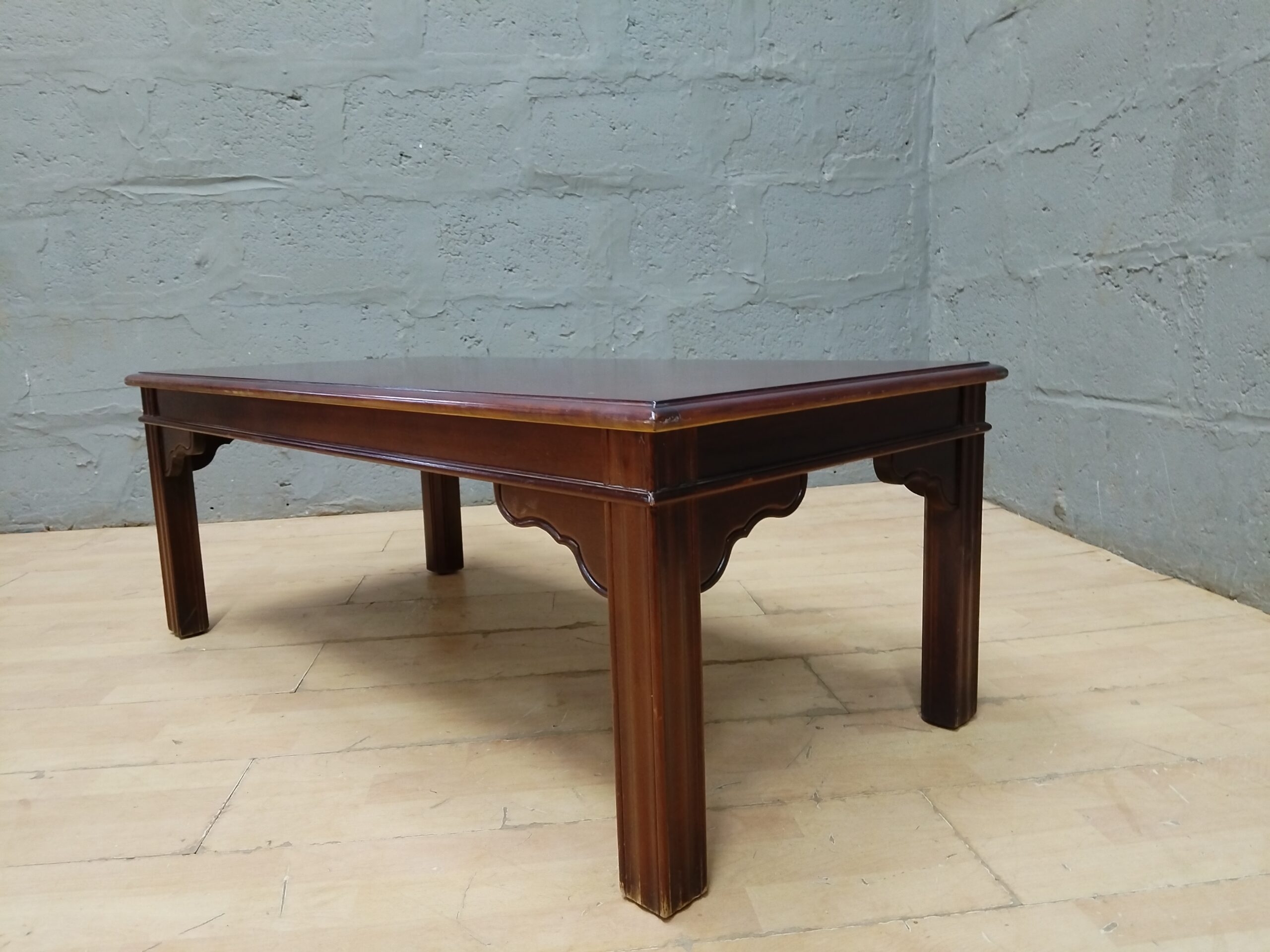 Low Rectangular Wooden-Look Coffee Table, 112 x 55 x 41 cm — Visible Wear