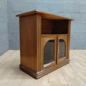 Small Wooden Cabinet/Cupboard with Two Glass-Front Doors and Open Shelf