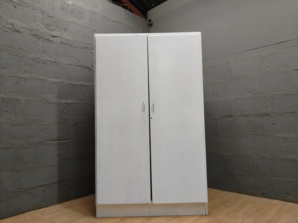 White Two-Door Freestanding Storage Cabinet / Wardrobe — 4 Shelves, 1 Unit