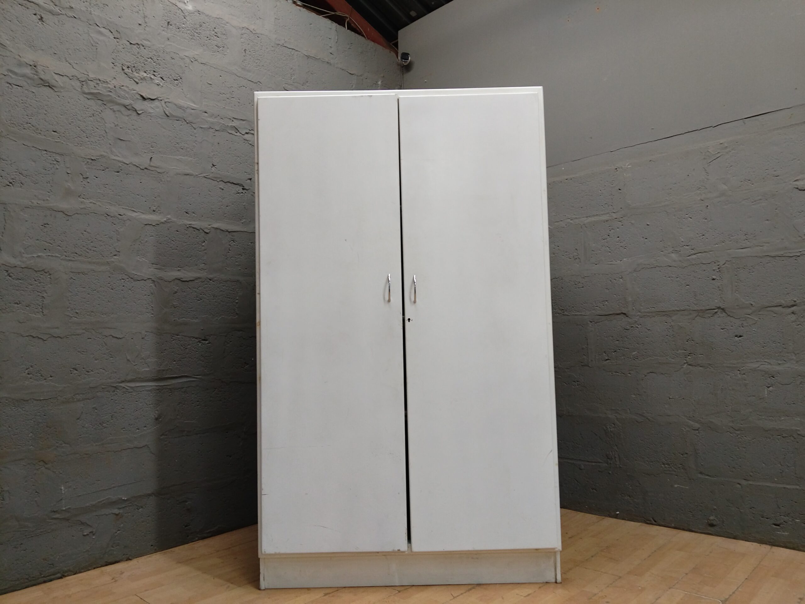 White Two-Door Freestanding Storage Cabinet / Wardrobe — 4 Shelves, 1 Unit