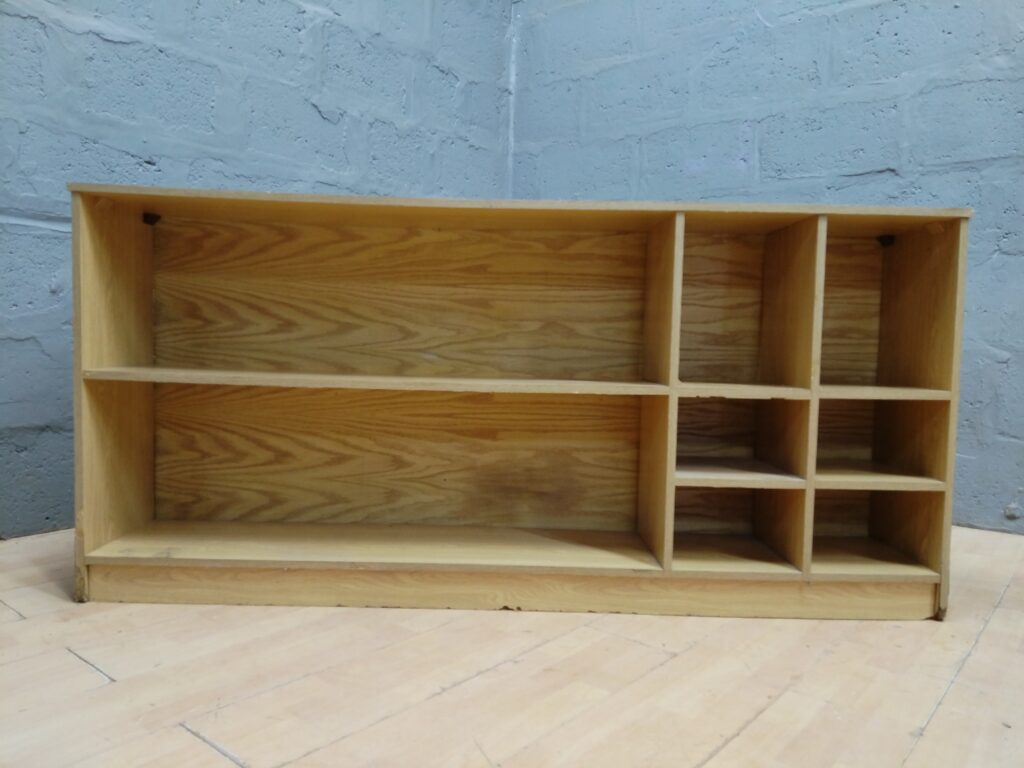Low Wooden Multi-Compartment Shelving Unit – Light Wood Tone, 1 Piece