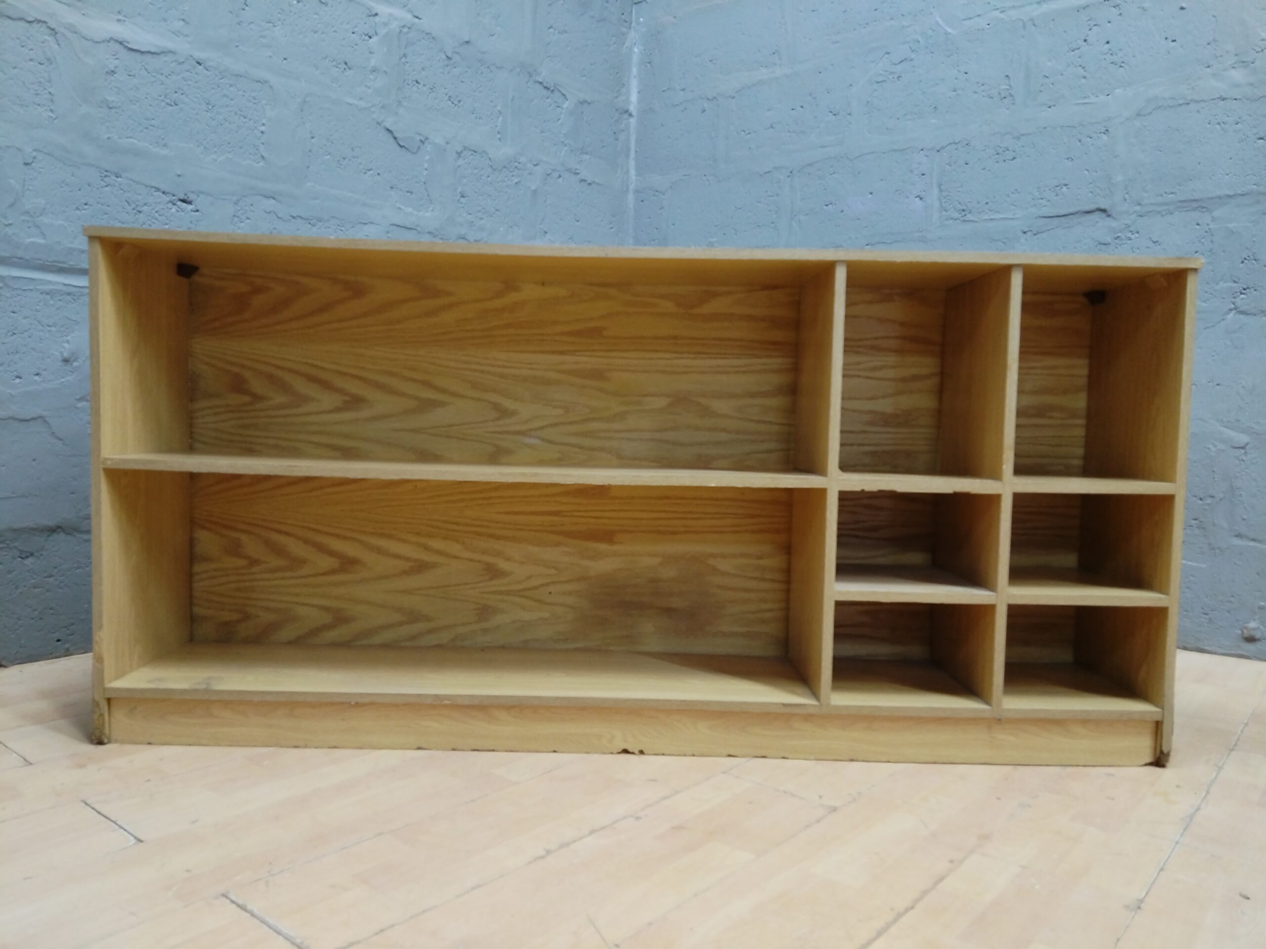 Low Wooden Multi-Compartment Shelving Unit – Light Wood Tone, 1 Piece