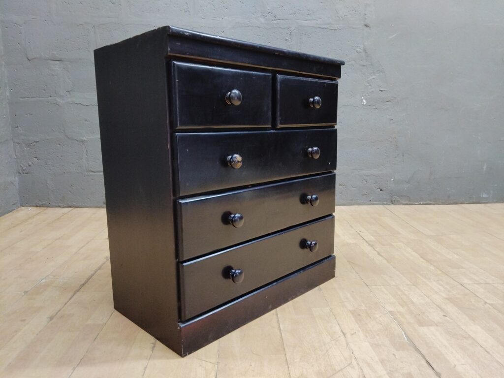 Black Five-Drawer Chest of Drawers, Dimensions L80 x W45 x H90cm