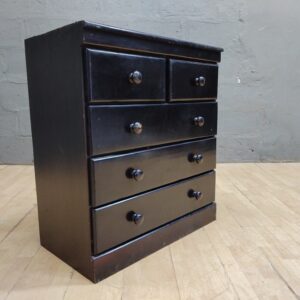 Black Five-Drawer Chest of Drawers, Dimensions L80 x W45 x H90cm